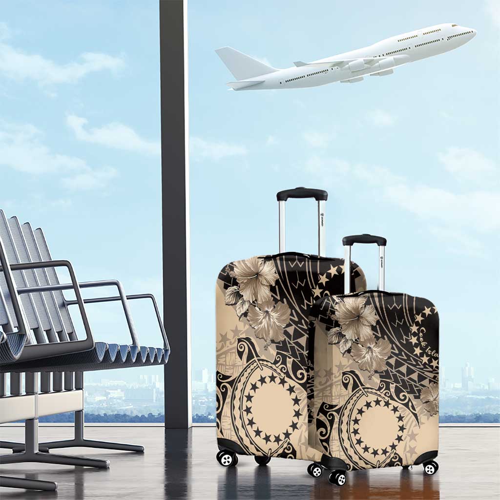 Cook Islands Turtle Luggage Cover Stars and Hibiscus - Beige