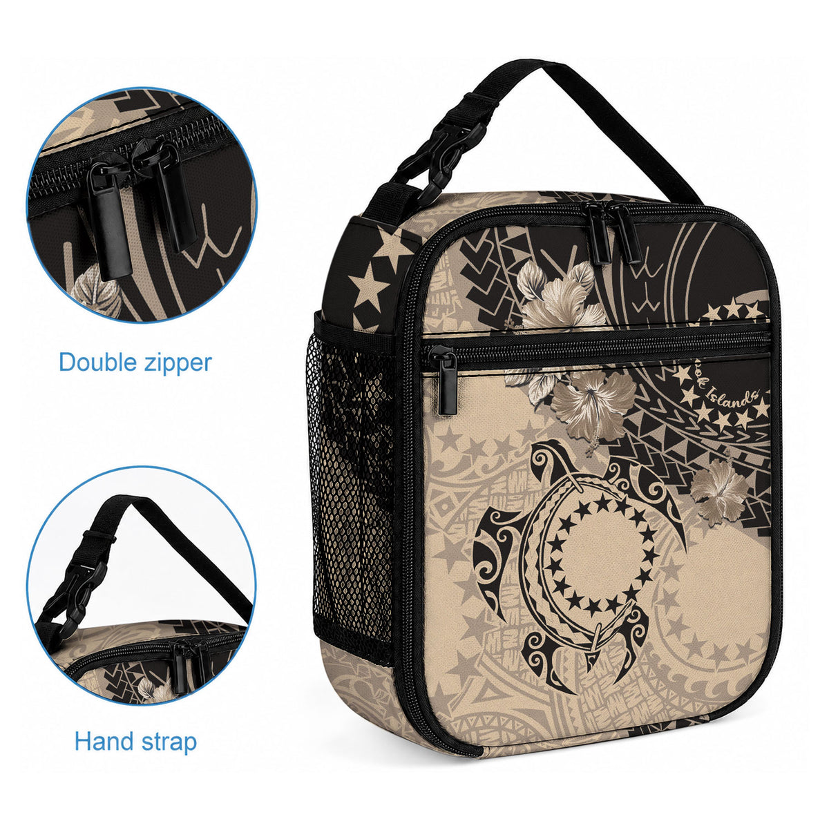 Cook Islands Turtle Lunch Bag Stars and Hibiscus - Beige LT01 - Polynesian Pride