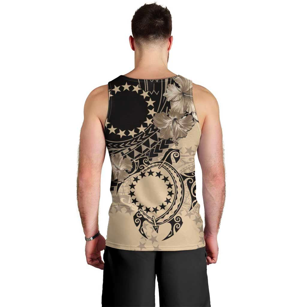Cook Islands Turtle Men Tank Top Stars and Hibiscus - Beige