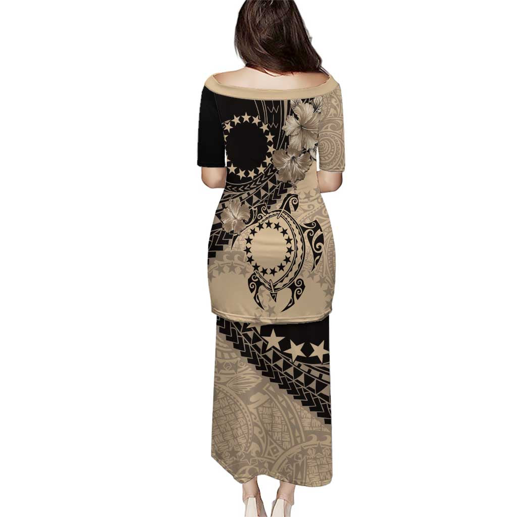 Cook Islands Turtle Puletasi Stars and Hibiscus - Beige