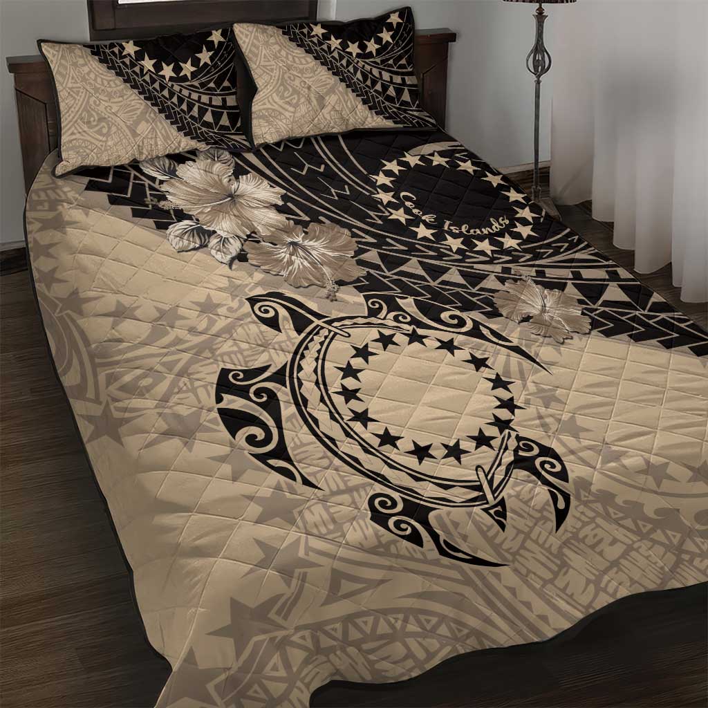 Cook Islands Turtle Quilt Bed Set Stars and Hibiscus - Beige LT01 Beige - Polynesian Pride