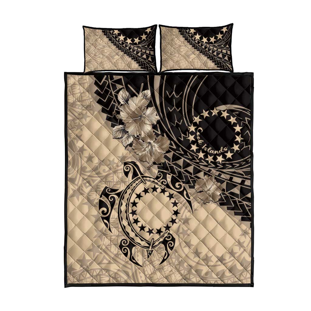 Cook Islands Turtle Quilt Bed Set Stars and Hibiscus - Beige LT01 - Polynesian Pride