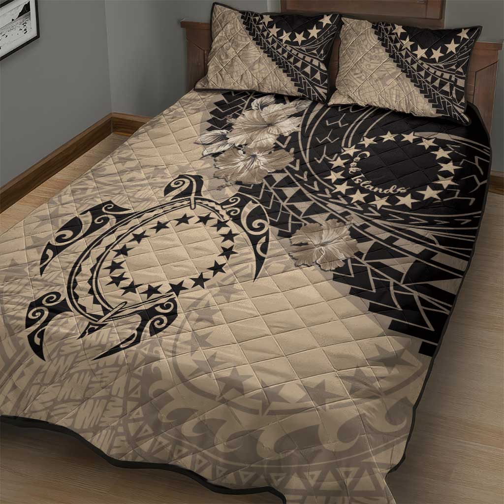 Cook Islands Turtle Quilt Bed Set Stars and Hibiscus - Beige LT01 - Polynesian Pride