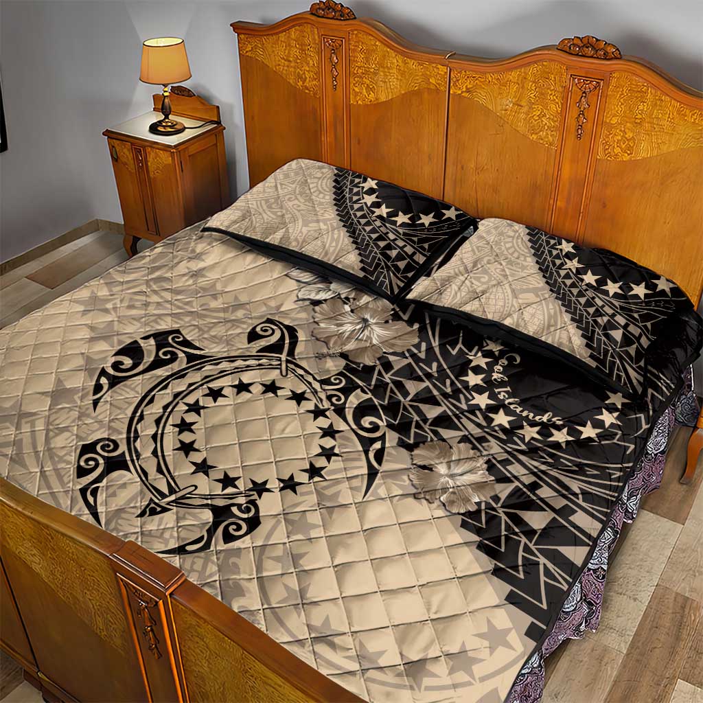 Cook Islands Turtle Quilt Bed Set Stars and Hibiscus - Beige LT01 - Polynesian Pride