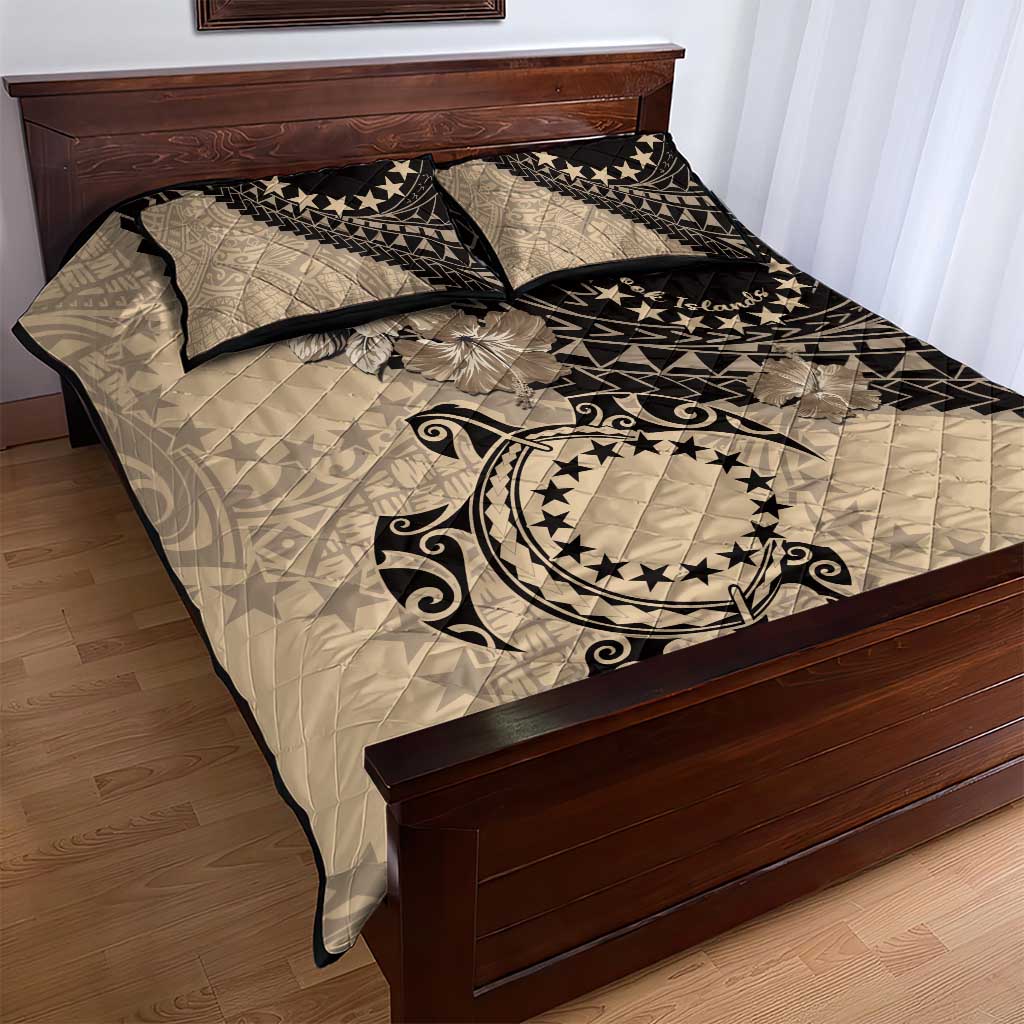 Cook Islands Turtle Quilt Bed Set Stars and Hibiscus - Beige LT01 - Polynesian Pride