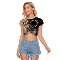 Cook Islands Turtle Raglan Cropped T Shirt Stars and Hibiscus - Beige