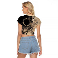 Cook Islands Turtle Raglan Cropped T Shirt Stars and Hibiscus - Beige