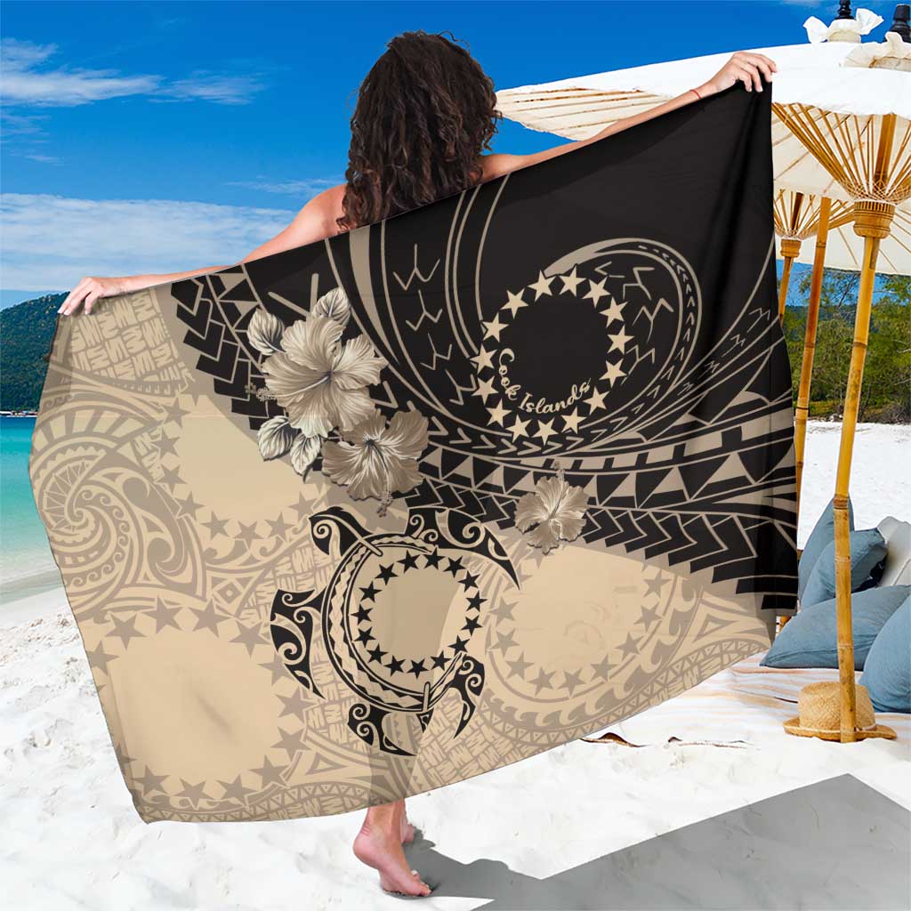 Cook Islands Turtle Sarong Stars and Hibiscus - Beige