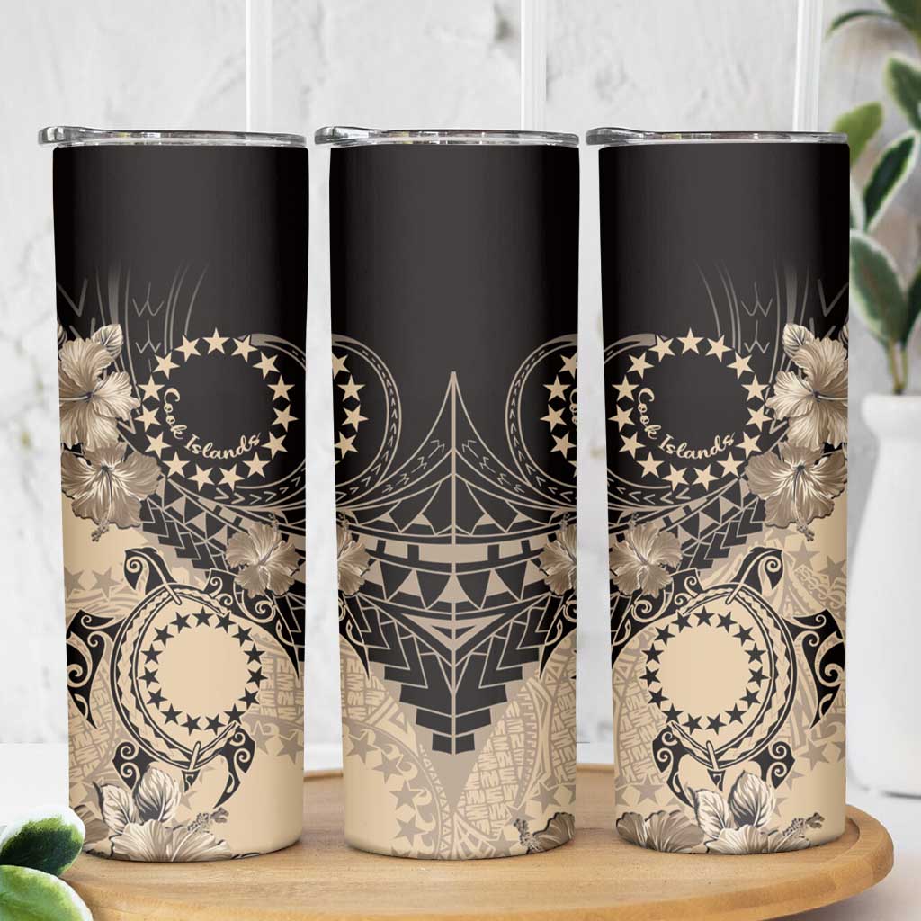 Cook Islands Turtle Skinny Tumbler Stars and Hibiscus - Beige