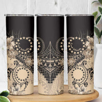 Cook Islands Turtle Skinny Tumbler Stars and Hibiscus - Beige