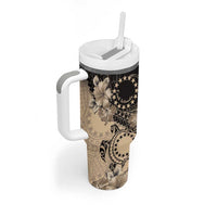 Cook Islands Turtle Tumbler With Handle Stars and Hibiscus - Beige