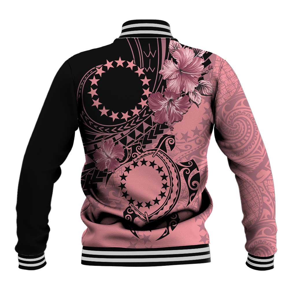 Cook Islands Turtle Baseball Jacket Stars and Hibiscus - Pink