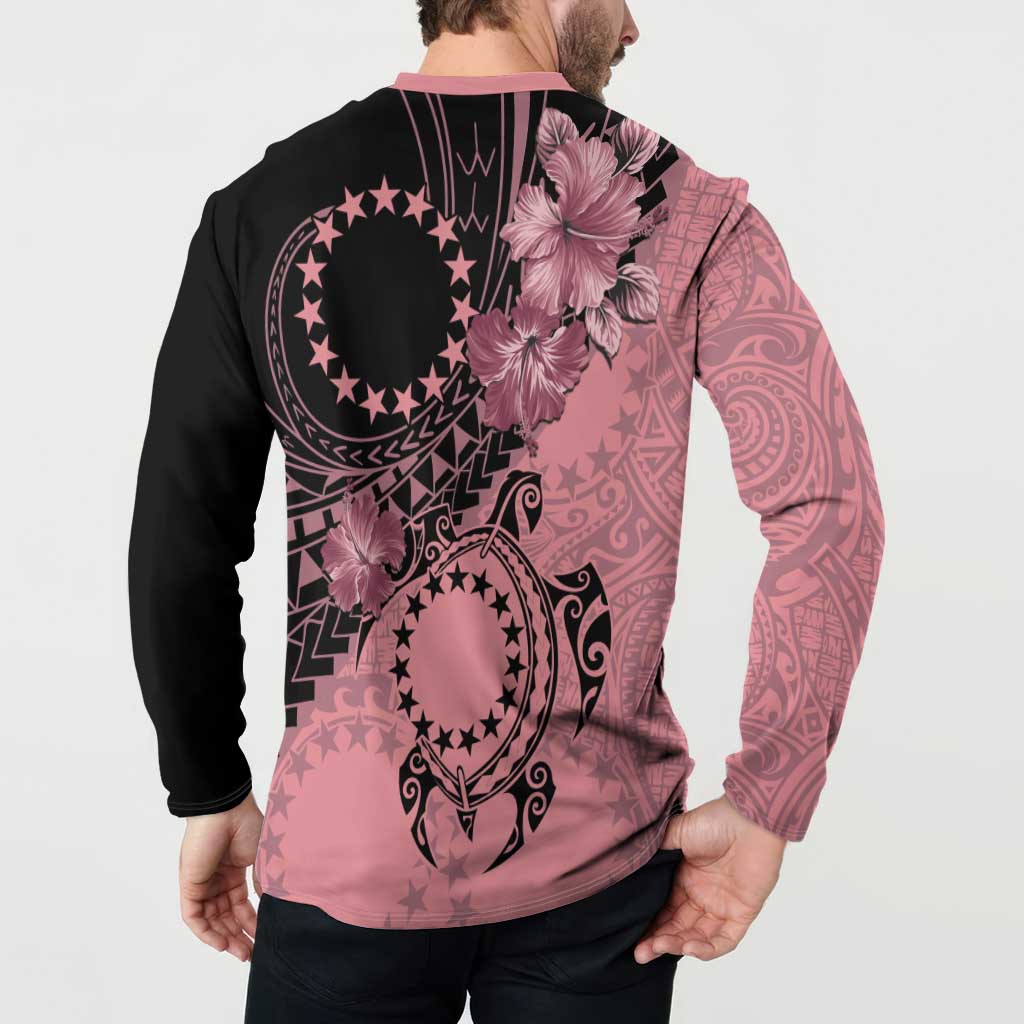 Cook Islands Turtle Button Sweatshirt Stars and Hibiscus - Pink