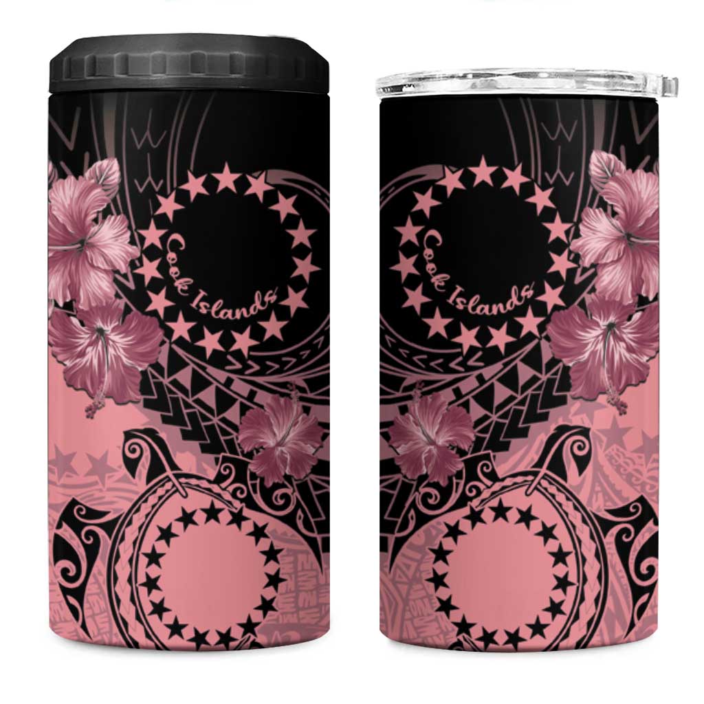 Cook Islands Turtle 4 in 1 Can Cooler Tumbler Stars and Hibiscus - Pink