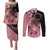 Cook Islands Turtle Couples Matching Puletasi and Long Sleeve Button Shirt Stars and Hibiscus - Pink