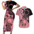 Cook Islands Turtle Couples Matching Short Sleeve Bodycon Dress and Hawaiian Shirt Stars and Hibiscus - Pink