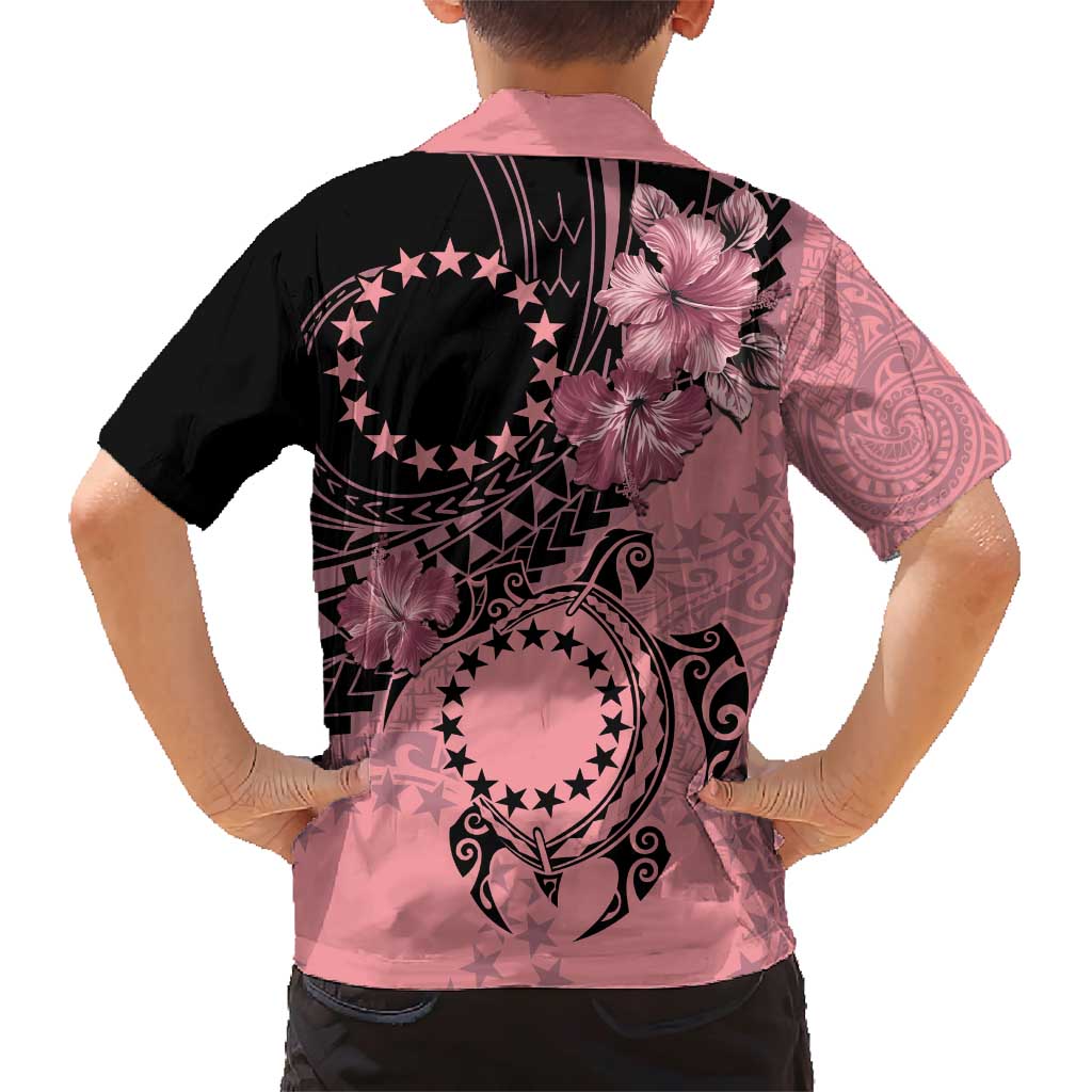 Cook Islands Turtle Family Matching Short Sleeve Bodycon Dress and Hawaiian Shirt Stars and Hibiscus - Pink LT01 - Polynesian Pride