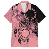 Cook Islands Turtle Family Matching Short Sleeve Bodycon Dress and Hawaiian Shirt Stars and Hibiscus - Pink LT01 Dad's Shirt - Short Sleeve Pink - Polynesian Pride