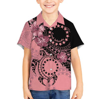 Cook Islands Turtle Family Matching Short Sleeve Bodycon Dress and Hawaiian Shirt Stars and Hibiscus - Pink LT01 Son's Shirt Pink - Polynesian Pride
