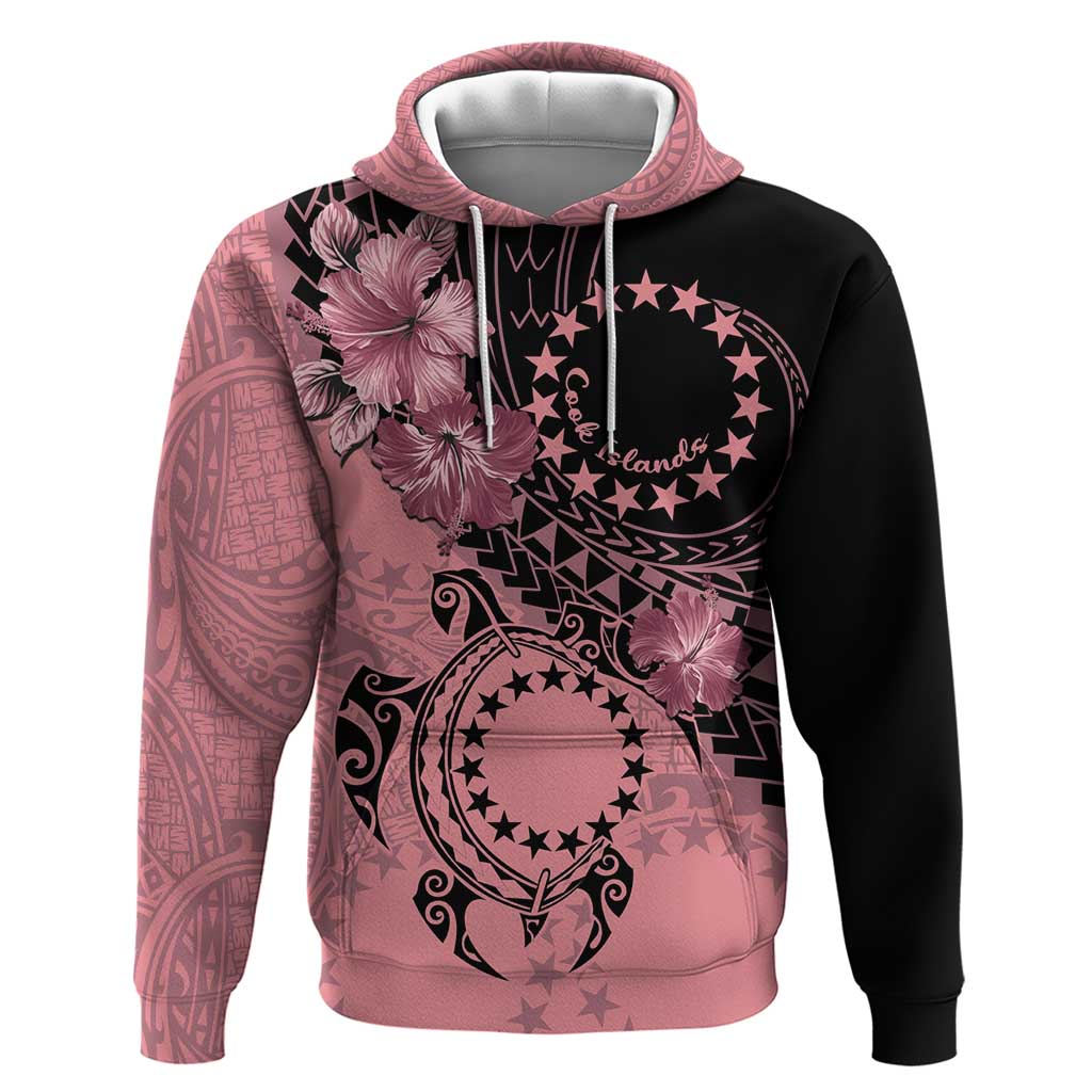 Cook Islands Turtle Hoodie Stars and Hibiscus - Pink