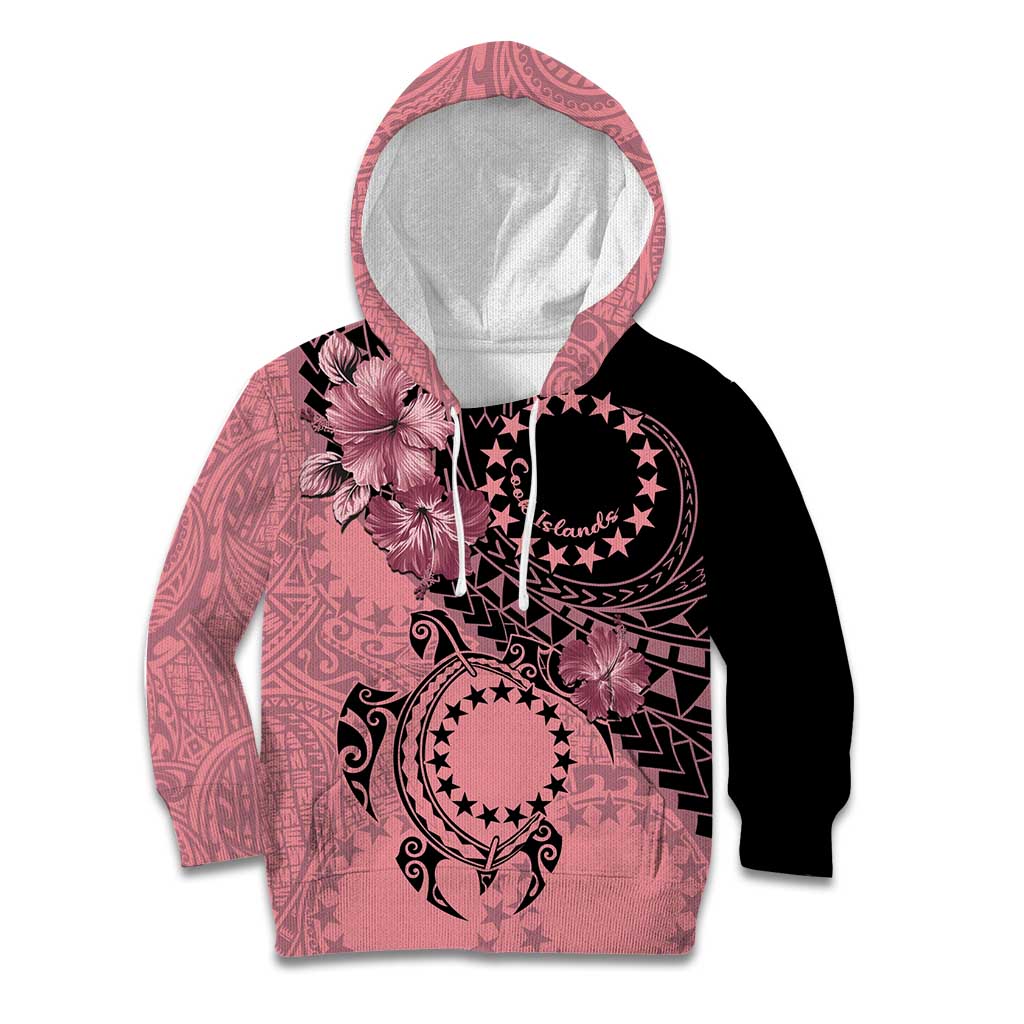 Cook Islands Turtle Kid Hoodie Stars and Hibiscus - Pink