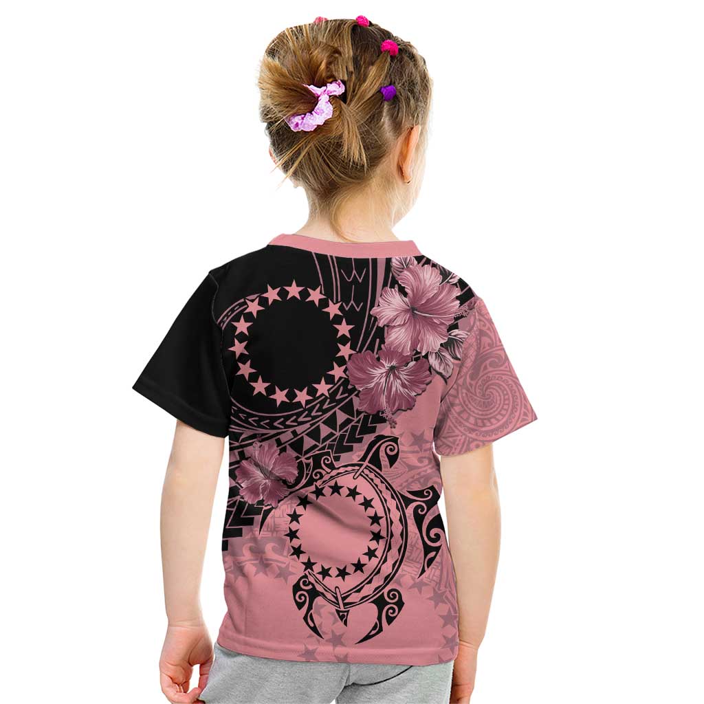 Cook Islands Turtle Kid T Shirt Stars and Hibiscus - Pink