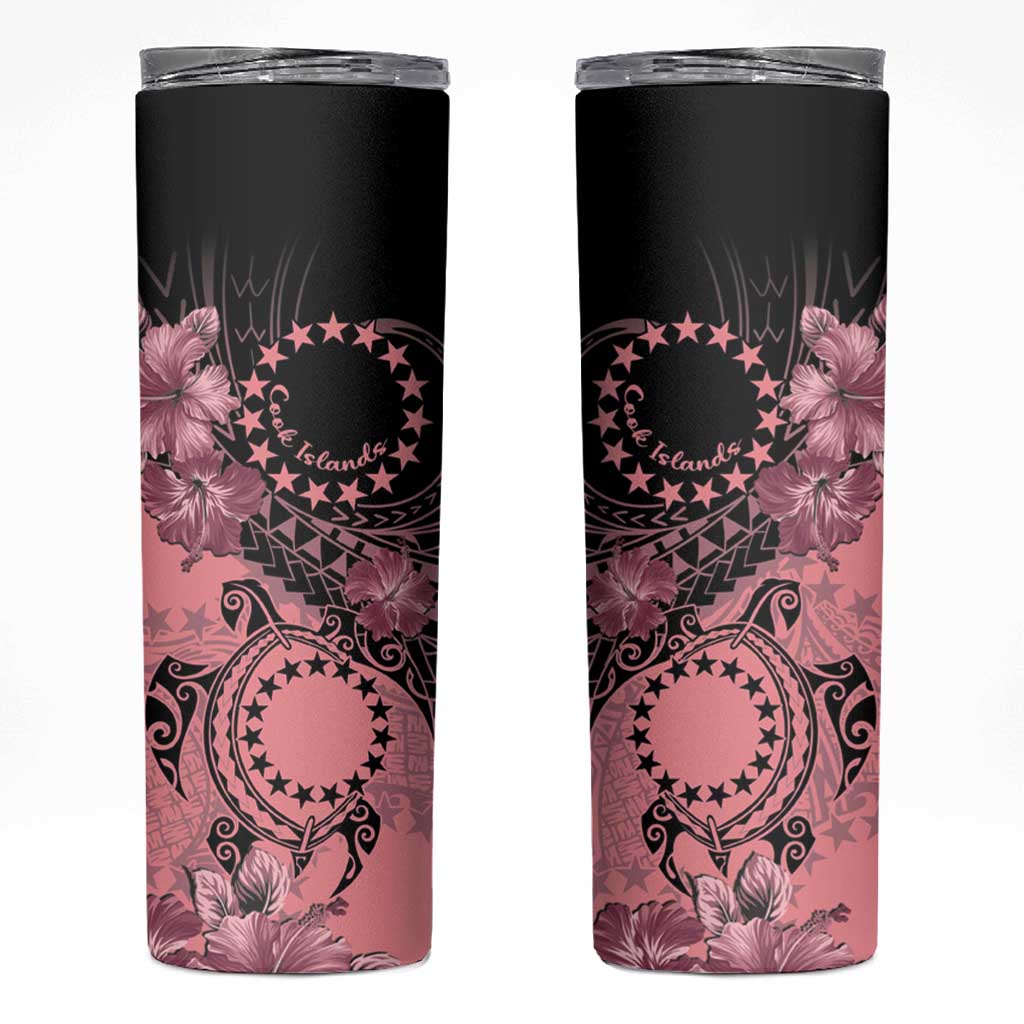 Cook Islands Turtle Skinny Tumbler Stars and Hibiscus - Pink