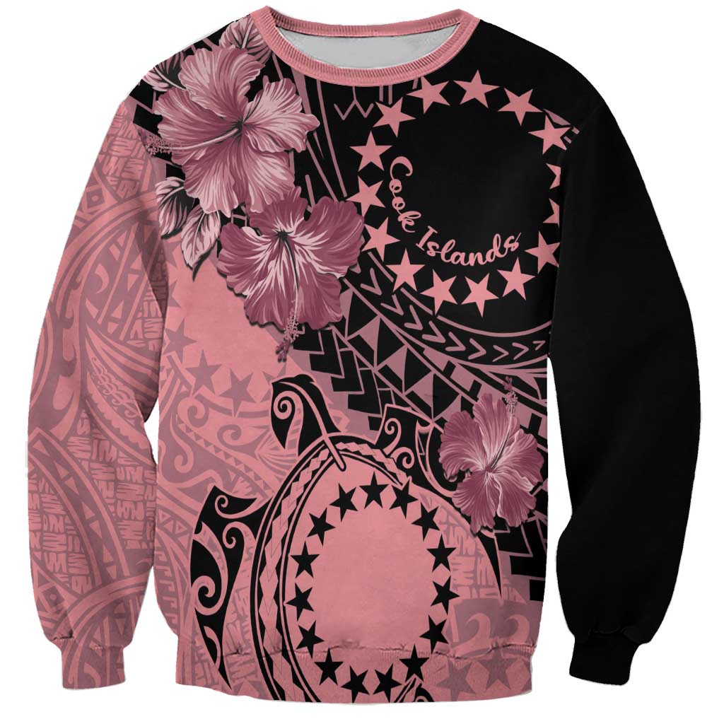 Cook Islands Turtle Sweatshirt Stars and Hibiscus - Pink