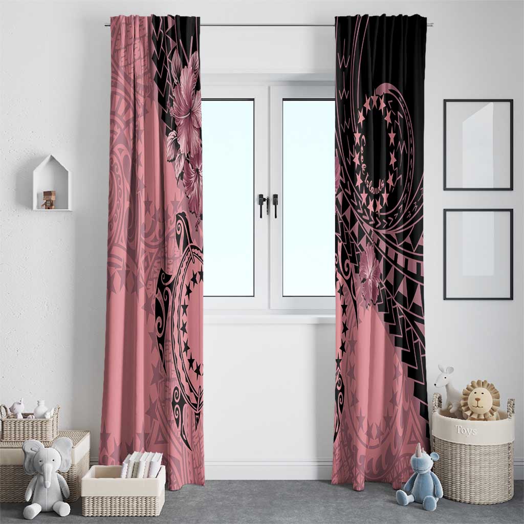 Cook Islands Turtle Window Curtain Stars and Hibiscus - Pink