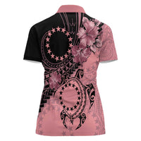 Cook Islands Turtle Women Polo Shirt Stars and Hibiscus - Pink