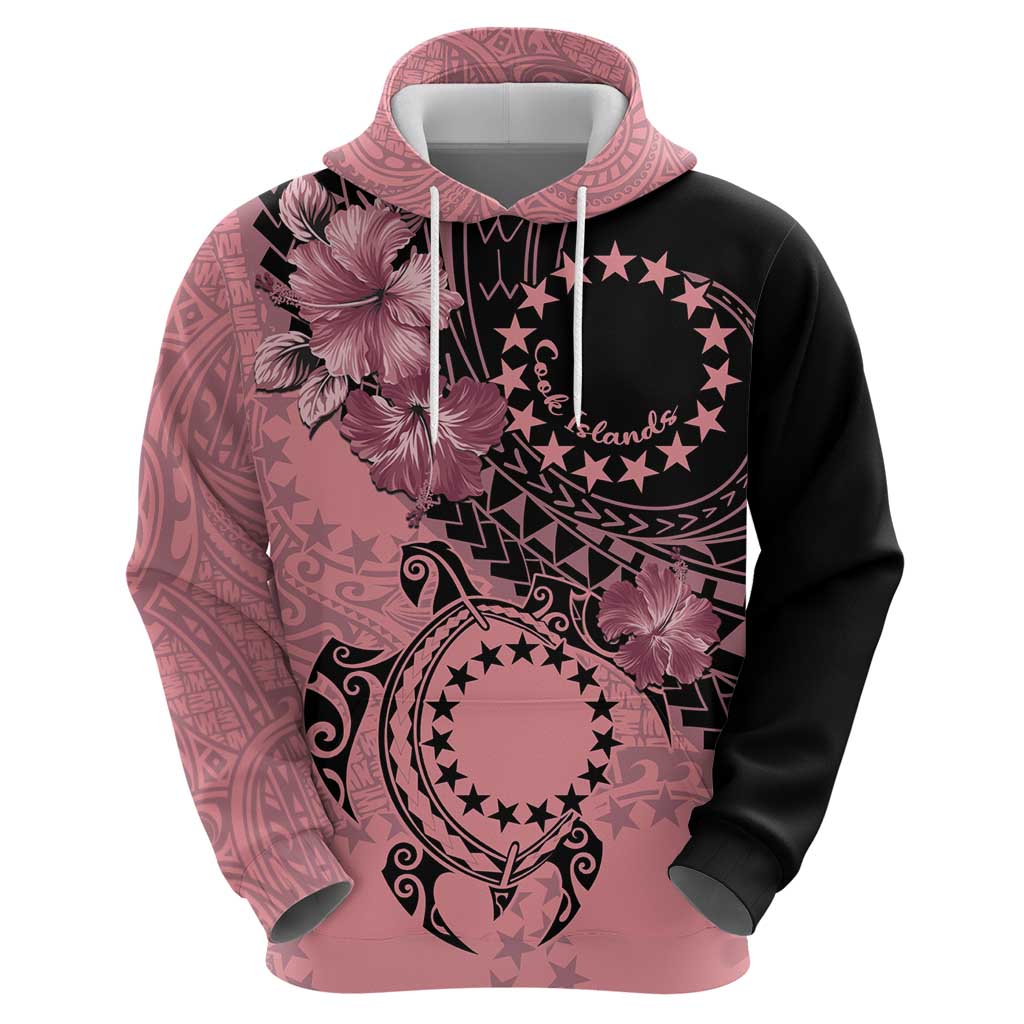 Cook Islands Turtle Zip Hoodie Stars and Hibiscus - Pink