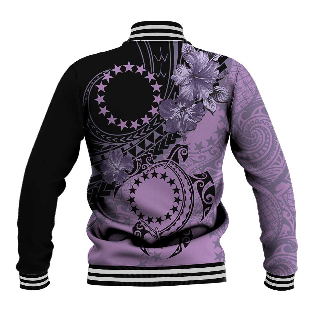 Cook Islands Turtle Baseball Jacket Stars and Hibiscus - Purple