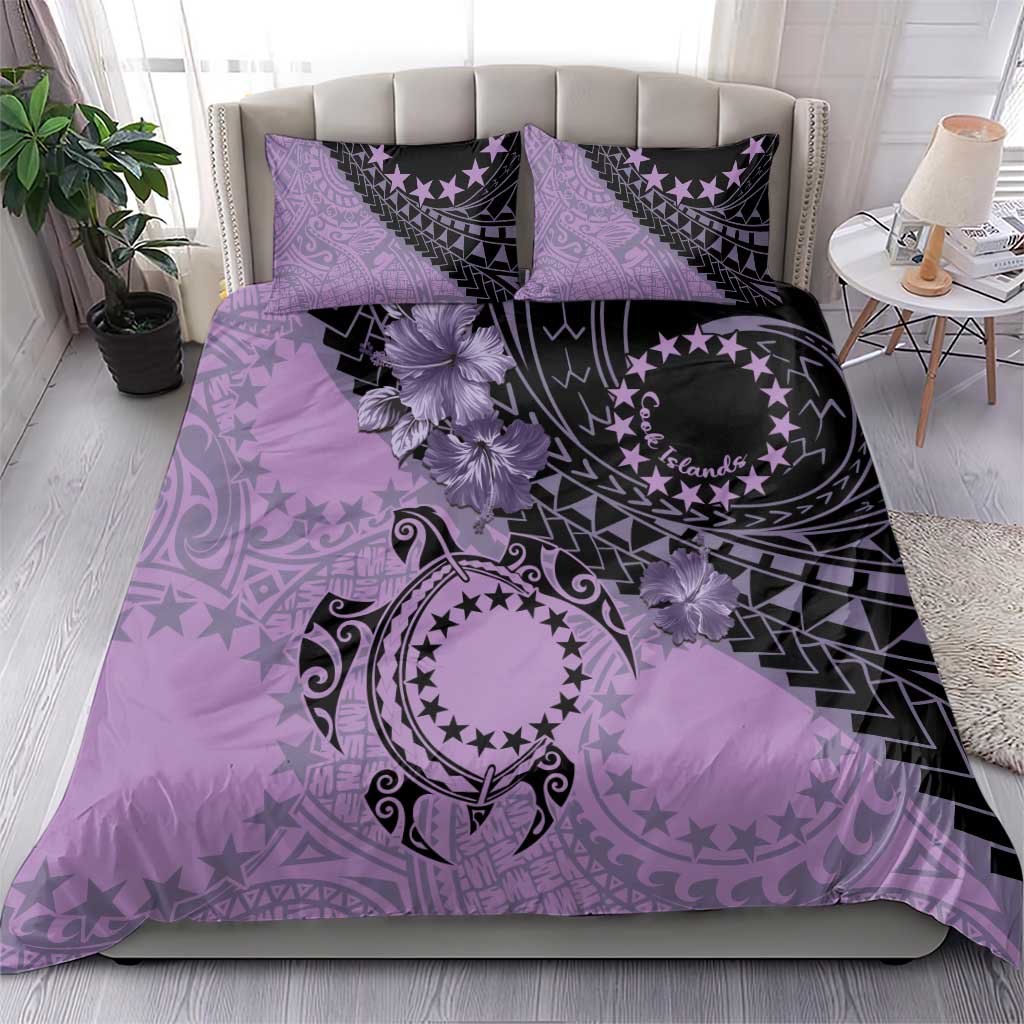 Cook Islands Turtle Bedding Set Stars and Hibiscus - Purple