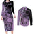 Cook Islands Turtle Couples Matching Long Sleeve Bodycon Dress and Long Sleeve Button Shirt Stars and Hibiscus - Purple