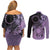 Cook Islands Turtle Couples Matching Off Shoulder Short Dress and Long Sleeve Button Shirt Stars and Hibiscus - Purple