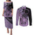 Cook Islands Turtle Couples Matching Puletasi and Long Sleeve Button Shirt Stars and Hibiscus - Purple