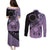 Cook Islands Turtle Couples Matching Puletasi and Long Sleeve Button Shirt Stars and Hibiscus - Purple