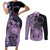 Cook Islands Turtle Couples Matching Short Sleeve Bodycon Dress and Long Sleeve Button Shirt Stars and Hibiscus - Purple