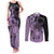 Cook Islands Turtle Couples Matching Tank Maxi Dress and Long Sleeve Button Shirt Stars and Hibiscus - Purple