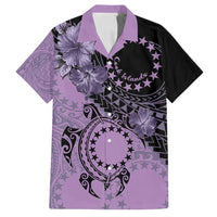 Cook Islands Turtle Family Matching Long Sleeve Bodycon Dress and Hawaiian Shirt Stars and Hibiscus - Purple LT01 Dad's Shirt - Short Sleeve Purple - Polynesian Pride