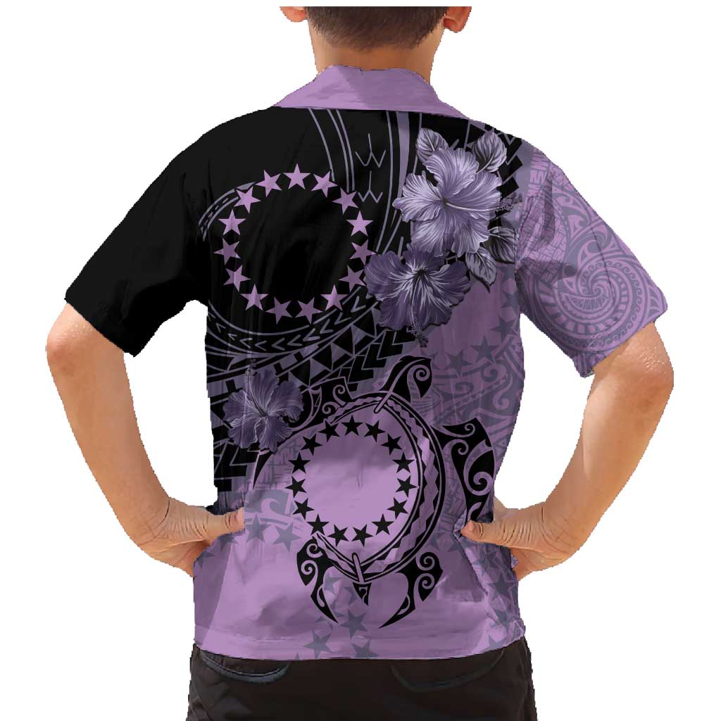 Cook Islands Turtle Family Matching Mermaid Dress and Hawaiian Shirt Stars and Hibiscus - Purple LT01 - Polynesian Pride