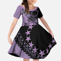 Cook Islands Turtle Family Matching Mermaid Dress and Hawaiian Shirt Stars and Hibiscus - Purple LT01 Daughter's Dress Purple - Polynesian Pride