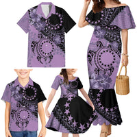Cook Islands Turtle Family Matching Mermaid Dress and Hawaiian Shirt Stars and Hibiscus - Purple LT01 - Polynesian Pride