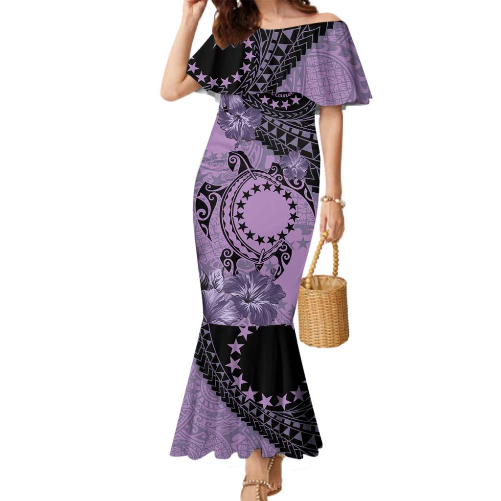 Cook Islands Turtle Family Matching Mermaid Dress and Hawaiian Shirt Stars and Hibiscus - Purple LT01 Mom's Dress Purple - Polynesian Pride