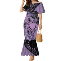 Cook Islands Turtle Family Matching Mermaid Dress and Hawaiian Shirt Stars and Hibiscus - Purple LT01 Mom's Dress Purple - Polynesian Pride