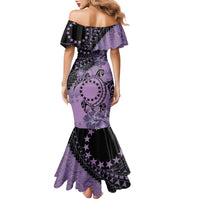 Cook Islands Turtle Family Matching Mermaid Dress and Hawaiian Shirt Stars and Hibiscus - Purple LT01 - Polynesian Pride