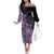 Cook Islands Turtle Family Matching Off The Shoulder Long Sleeve Dress and Hawaiian Shirt Stars and Hibiscus - Purple