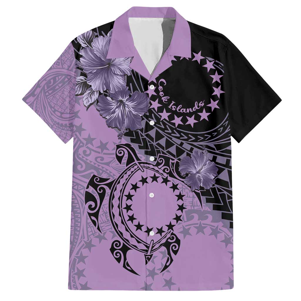 Cook Islands Turtle Family Matching Short Sleeve Bodycon Dress and Hawaiian Shirt Stars and Hibiscus - Purple LT01 Dad's Shirt - Short Sleeve Purple - Polynesian Pride