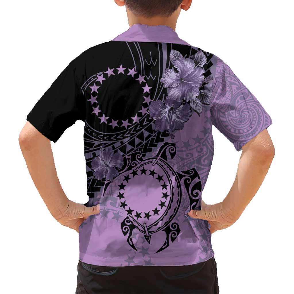 Cook Islands Turtle Family Matching Tank Maxi Dress and Hawaiian Shirt Stars and Hibiscus - Purple LT01 - Polynesian Pride