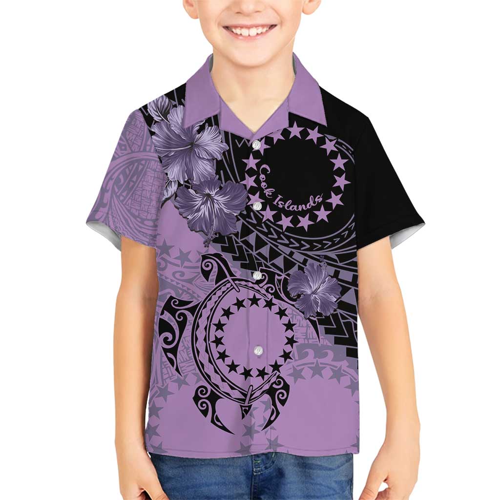 Cook Islands Turtle Family Matching Tank Maxi Dress and Hawaiian Shirt Stars and Hibiscus - Purple LT01 Son's Shirt Purple - Polynesian Pride